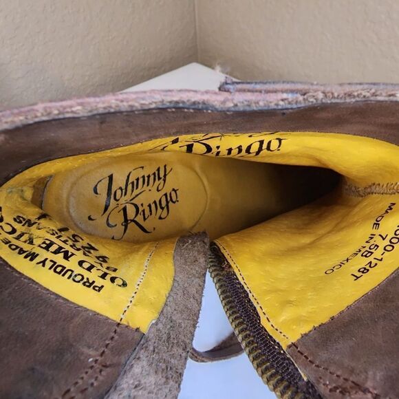 Johnny Ringo- Brown Leather Cowgirl Western Booties with Side Zippers, Size 7.5 - Picture 12 of 13
